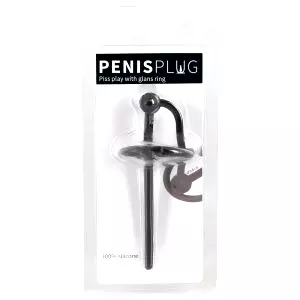Penisplug - silikónový žaluďový krúžok s dutou uretrálnou sondou (čierny)