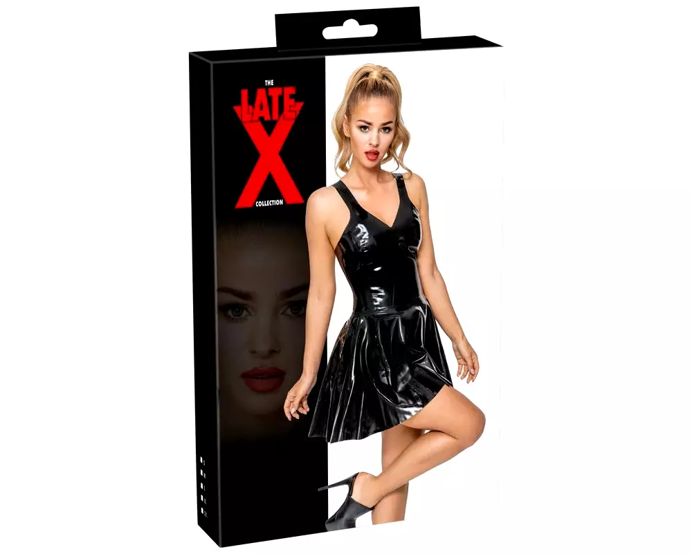 LATEX - mini šaty s volánovou sukňou (čierne) LATEX - mini šaty s volánovou sukňou (čierne)