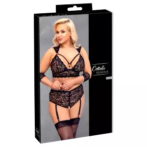 Bondage Plus Size - krajková podprsenka set (čierna)