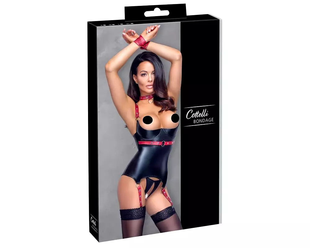 Bondage - Lesklý zdvíhač pŕs s obojkom (čierny) Bondage - Lesklý zdvíhač pŕs s obojkom (čierny)