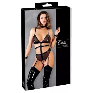 Bondage - Otevrené body s páskami a reťazami (čierne)