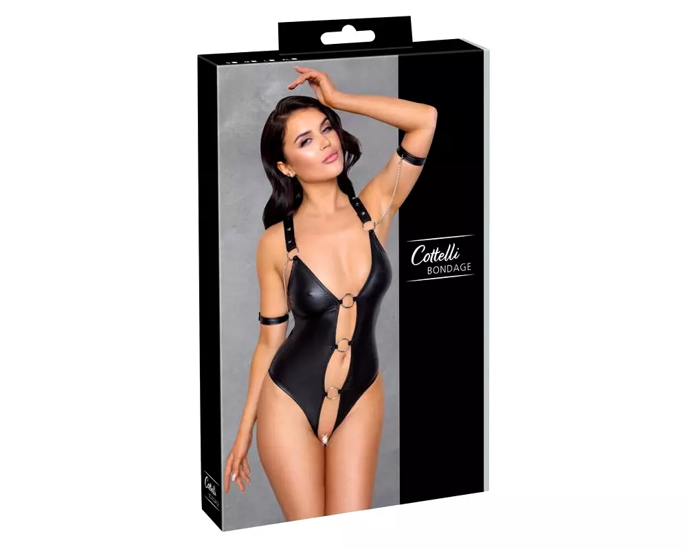 Bondage - lesklé otvorené body s krúžkami (čierne) Bondage - lesklé otvorené body s krúžkami (čierne)