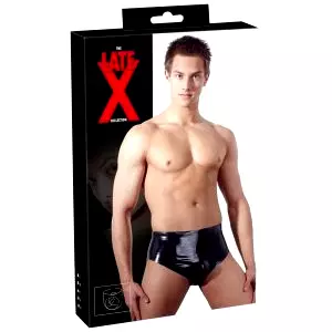 LATEX - Pánske spodné prádlo s vnútorným kužeľovým análnym dildom (čierne)