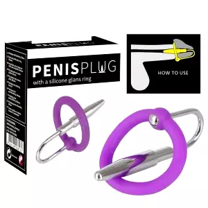 Penisplug - silikónový krúžok na žaluď s uretrálnym kužeľom (fialovo-strieborný)