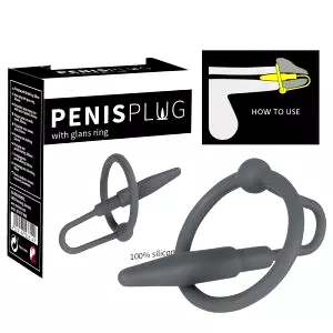 Penisplug - silikónový žaluďový krúžok s močovou kónickou vložkou (sivý)