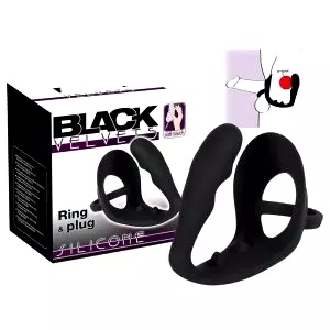 Black Velvet análne dildo s krúžkom na penis a semenníky (čierne)