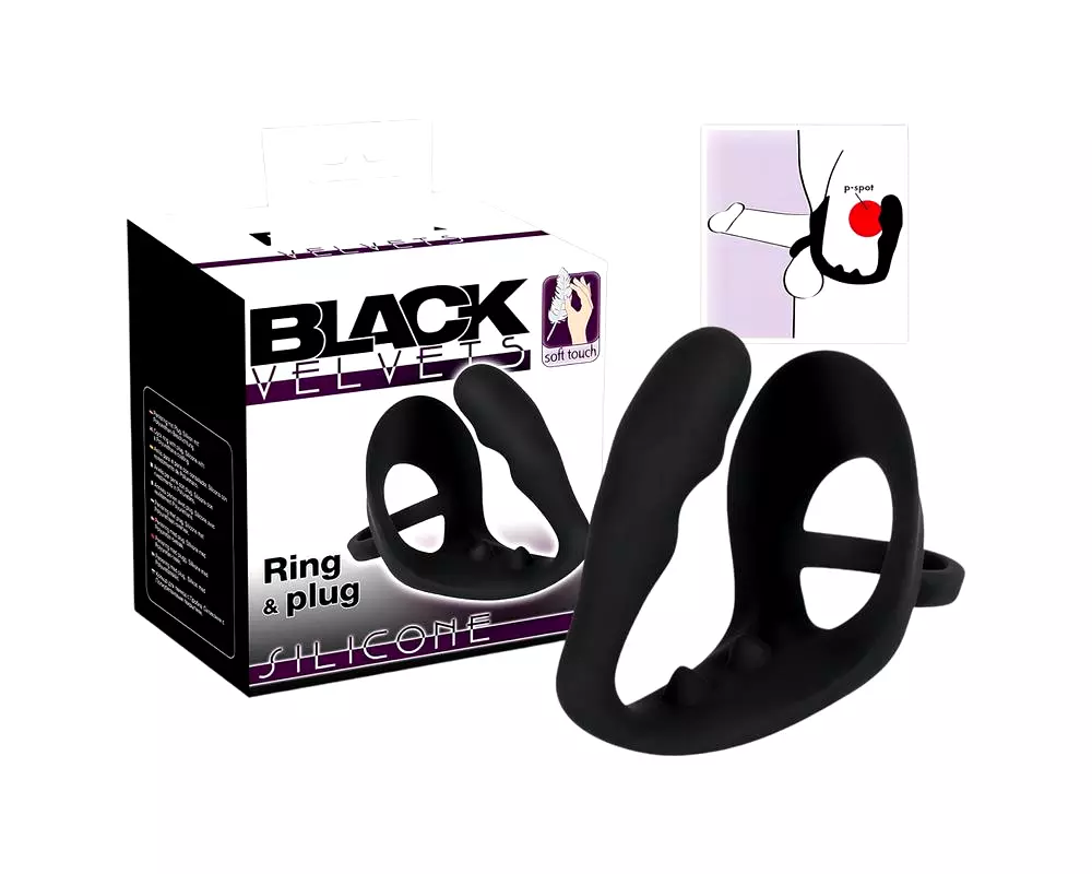 Black Velvet análne dildo s krúžkom na penis a semenníky (čierne) Black Velvet análne dildo s krúžkom na penis a semenníky (čierne)