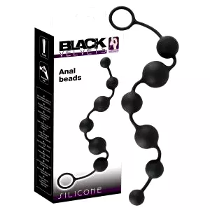 Čierny zamat - análne dildo s 6 perličkami (čierne)