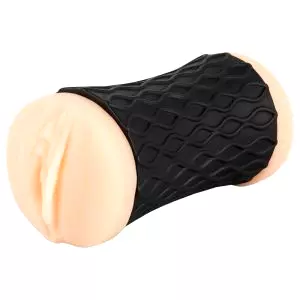 Prírodná pokožka - vagína a análny masturbátor (prírodná-čierna)