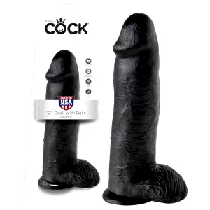 Král Cock 12 veľký dildo so semenníkmi (30 cm) - čierny