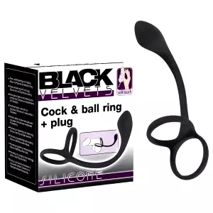 Black Velvet - tenký anál s krúžkami na penis a semenníky (čierny)