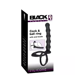 Black Velvet - krúžok s análnym dildo (čierny)