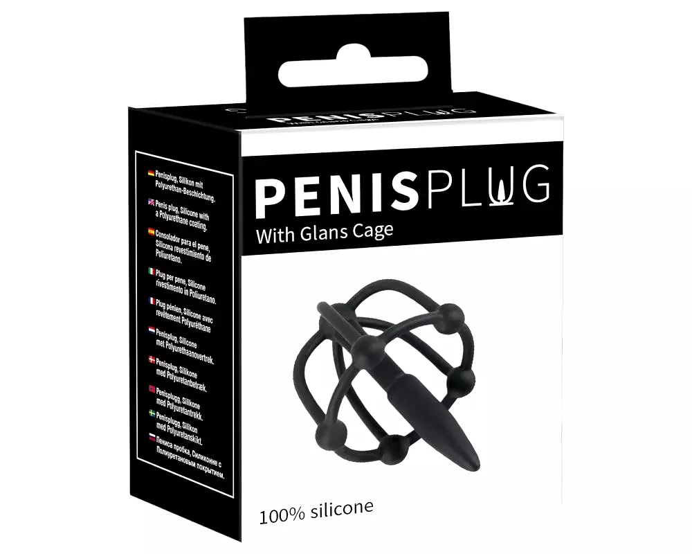 Penisplug - silikónová klietka na žaluď s uretrálnym kužeľom (čierna) Penisplug - silikónová klietka na žaluď s uretrálnym kužeľom (čierna)