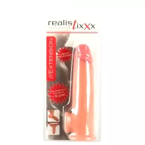 Predlžovací návlek na penis s erekčným krúžkom - 19cm (prírodný)