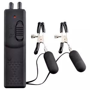 Fetish - vibrujúce svorky na bradavky (čierne)