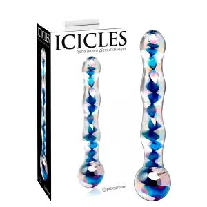 No. 08 - vlnitý obojstranný sklenený dildo (priehľadný-modrý)