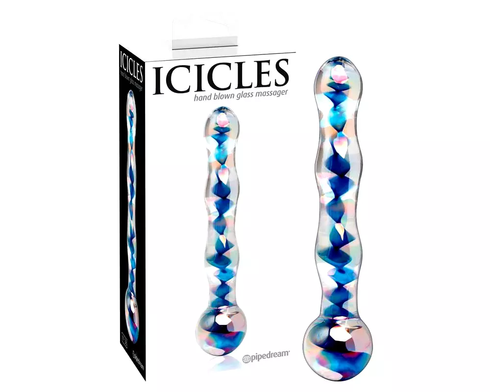 No. 08 - vlnitý obojstranný sklenený dildo (priehľadný-modrý) No. 08 - vlnitý obojstranný sklenený dildo (priehľadný-modrý)