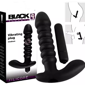 Čierny Velvet rebrovaný vibrátor - stredný (čierny)