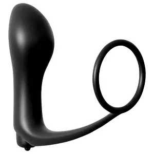 Analfantasy - prstový análny vibrátor s krúžkom na penis (čierny)