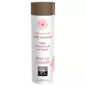 Shiatsu Luxusný Jedlý Masážny Olej - Jahoda s Červeným Vínom (75ml)