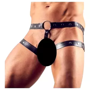 Postroj s penisovým krúžkom (čierny) - M/L