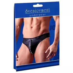 Lesklé pánske tangá so zipsom a kamienkami (čierne)