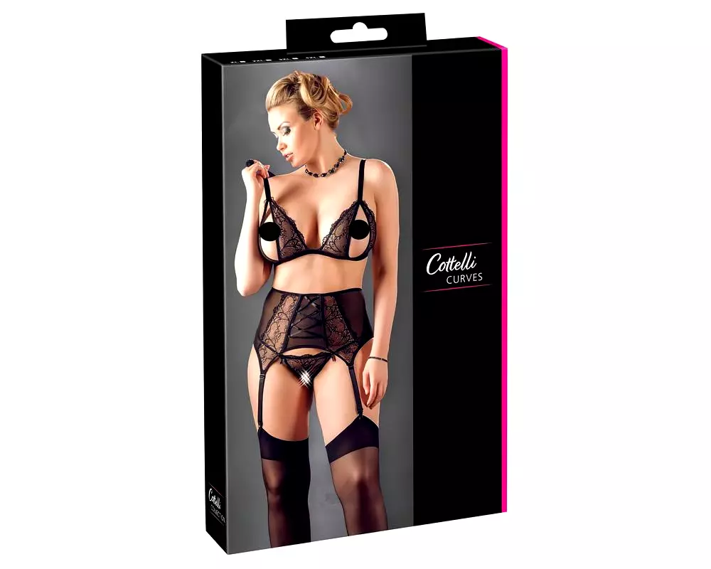 Plus Size - Čipkové prádlo trio (čierne) Plus Size - Čipkové prádlo trio (čierne)