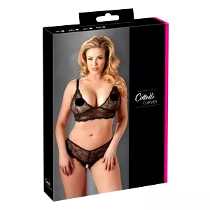 Plus Size - čipkovaná podprsenka set (čierna)