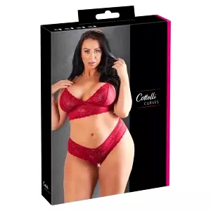 Plus Size - jemná čipkovaná súprava (červená)