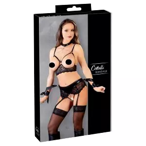Bondage - čipkovaný bielizňový set (5 dielov)