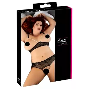 Plus Size - perlová podprsenka set (čierna)