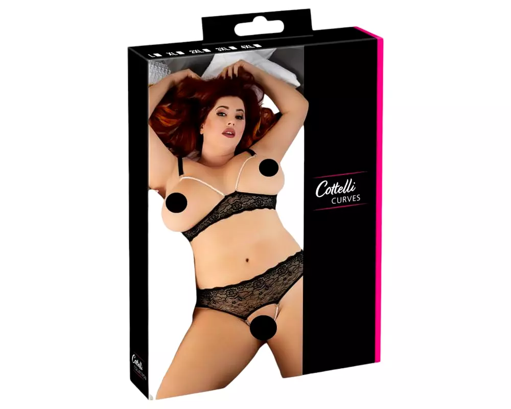 Plus Size - perlová podprsenka set (čierna) Plus Size - perlová podprsenka set (čierna)