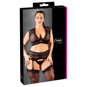 Plus Size - trblietavá čipkovaná súprava (čierna)