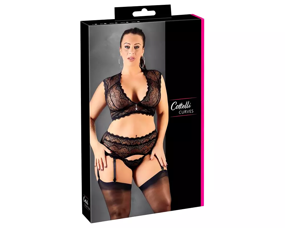 Plus Size - trblietavá čipkovaná súprava (čierna) Plus Size - trblietavá čipkovaná súprava (čierna)