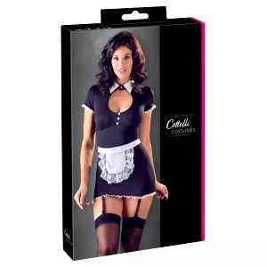 Sexy čierna-biela slúžka s podväzkami