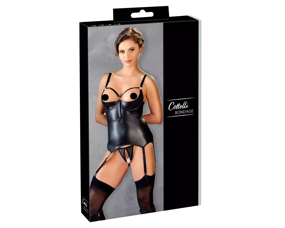 Bondage - Lesklý zdvíhač pŕs s putami (čierny) Bondage - Lesklý zdvíhač pŕs s putami (čierny)