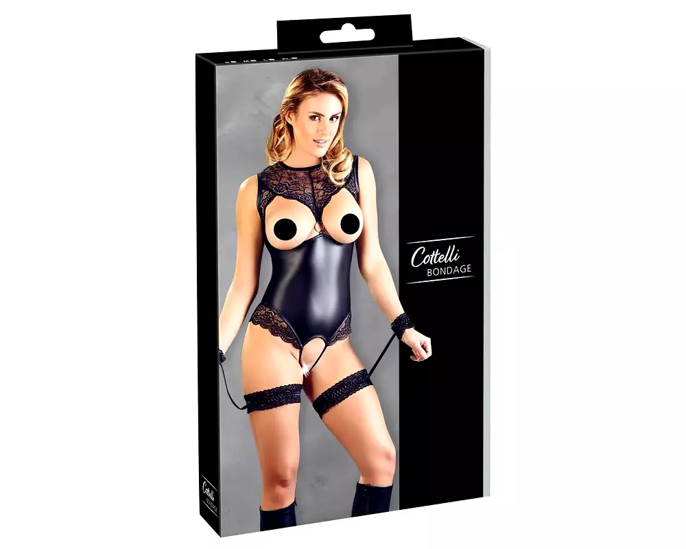 Bondage - Lesklé body s otvorom a putami (čierne) Bondage - Lesklé body s otvorom a putami (čierne)
