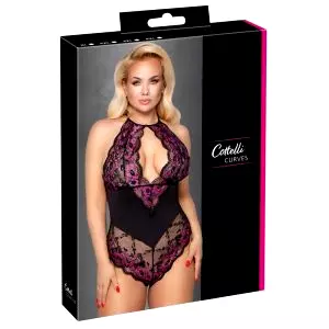 Plus Size - kvetinové body (čierna-fialová)