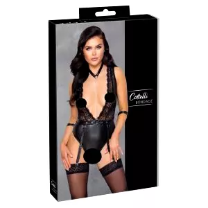 Bondage - čipkované body s nákrčníkom (čierne)