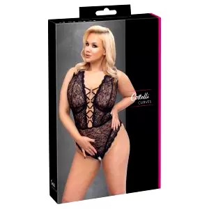 Krivky Plus Size - priehľadné vzorované body (čierne)