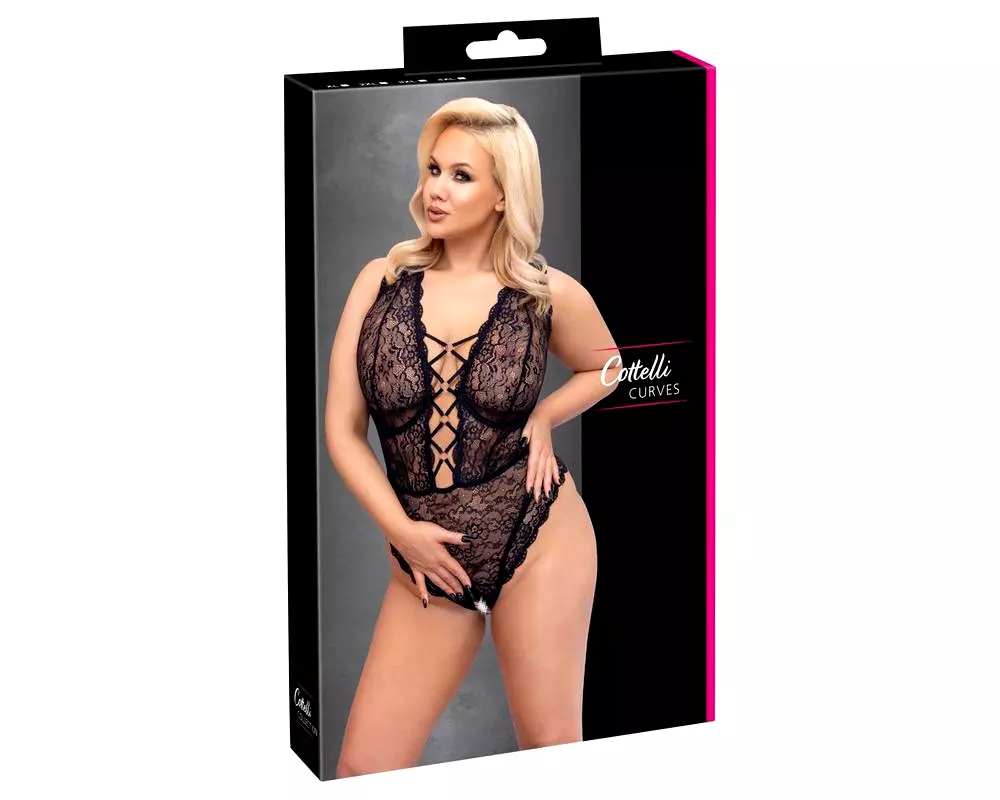 Krivky Plus Size - priehľadné vzorované body (čierne) Krivky Plus Size - priehľadné vzorované body (čierne)