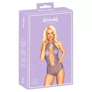 Bozkávacie - čipkované body s remienkom na krk (fialové)