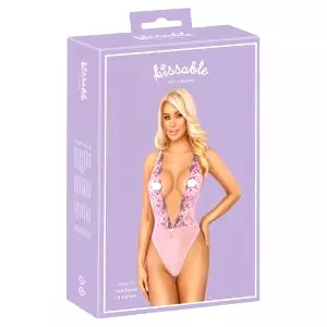 Bozkávatelný - ružový body s ružovou výšivkou
