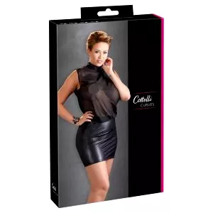 Plus Size - lesklé šifónové šaty (čierne)
