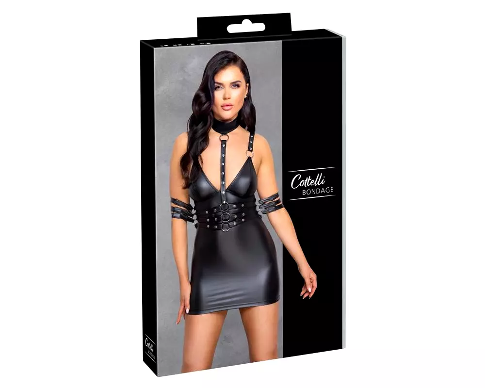 Bondage - lesklé minišaty s nákrčníkom (čierne) Bondage - lesklé minišaty s nákrčníkom (čierne)