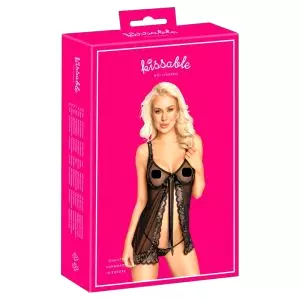 Bozkávateľný otvorený babydoll (čierny)