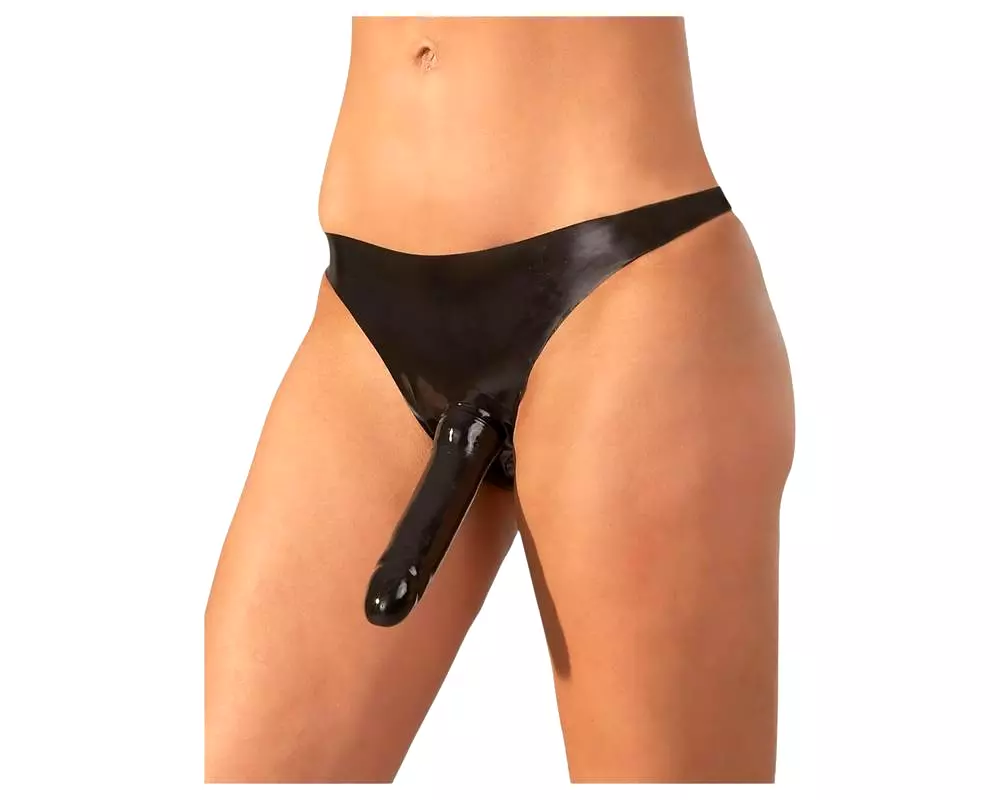 LATEX - spodná bielizeň s vonkajším dildom - čierna (S-L) LATEX - spodná bielizeň s vonkajším dildom - čierna (S-L)