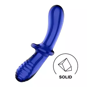Double Crystal - obojstranné sklenené dildo (modré)