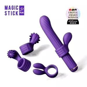 Magická palička - vibračný prútik s vymeniteľnými nástavcami (fialový)