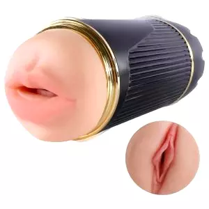 Osamelý: ústa a vagína masturbátor (prírodný-čierny)